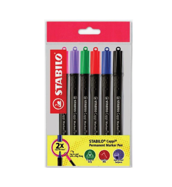 Marc. Permanente, Cappi, Punta Redonda, M 1.0 mm, Pack x 6 Unds. 6 Colores Surtidos